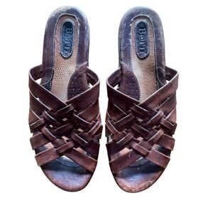 Born Woven Leather Mules Slides Brown Comfort Casual Shoes Women's‎ Size 8(39)